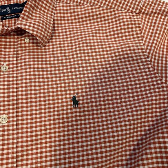 Ralph Lauren Mens Shirt Button Down Orange White Plaid Long Sleeve Size XXL - Picture 5 of 7